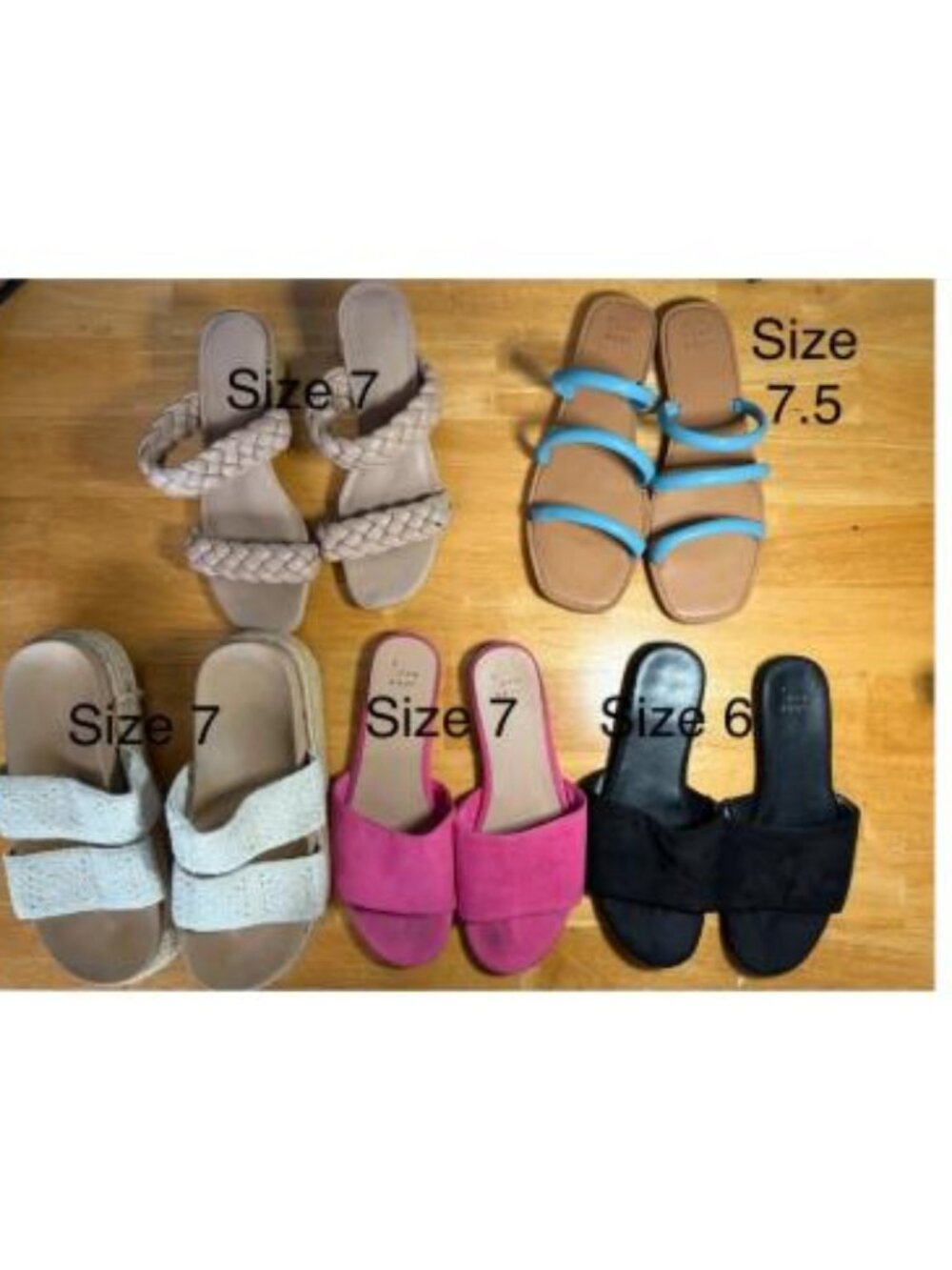 Bundle Lot of 5 Pairs Women's Slide Sandals A New Day Sizes 6, 7, 7.5